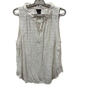 Torrid White Textured Stripe Sleeveless Ruffle Tie Neck Rayon Blouse Plus Size 0